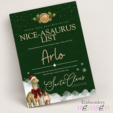 Load image into Gallery viewer, Personalised Nice-asaurus List Certificate – A4 Dinosaur Christmas Print
