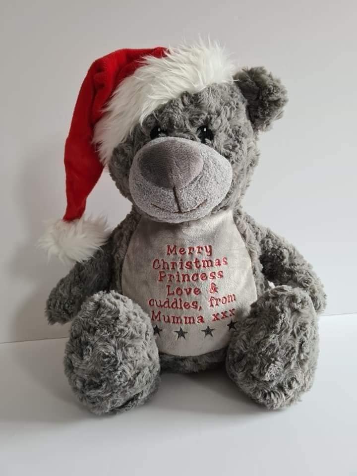Personalised Grey Santa Christmas Bear