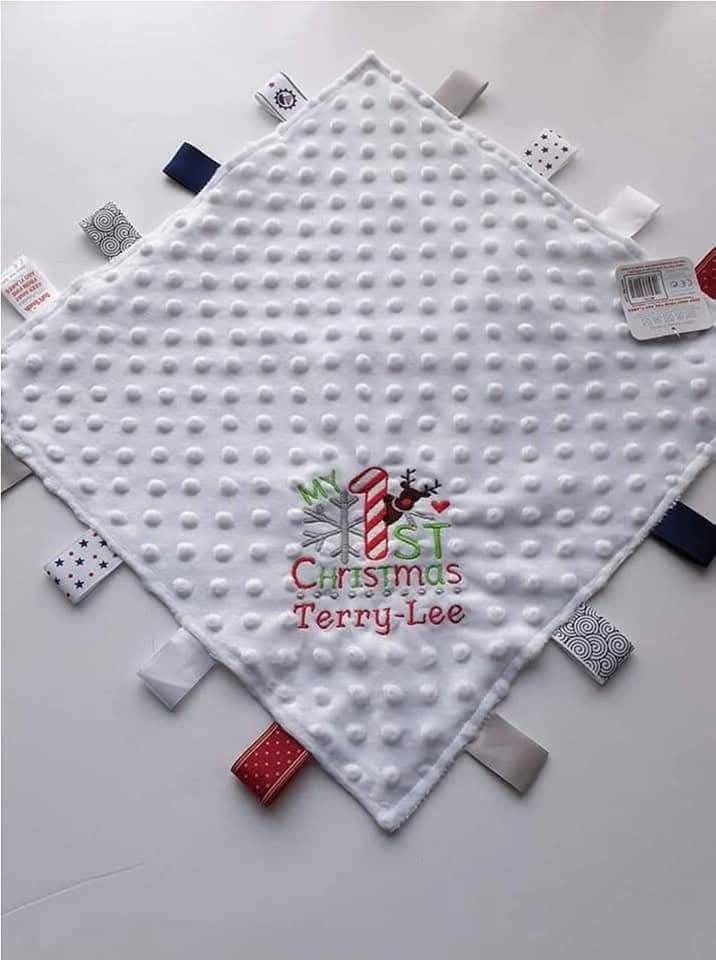 My First Christmas Taggy Blanket – Personalised