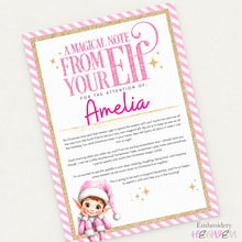 Load image into Gallery viewer, Personalised Pink Elf Arrival Letter – A4 Christmas Welcome Print
