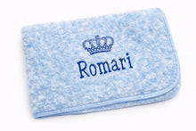 Load image into Gallery viewer, Blue Rosebud personalised embroidered blanket comforter NAME ONLY
