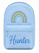 Load image into Gallery viewer, Personalized Light Blue Children’s Backpack with Embroidered Rainbow and Custom Name
