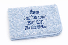 Load image into Gallery viewer, Blue personalised full embroidered Rosebud Blanket comforter
