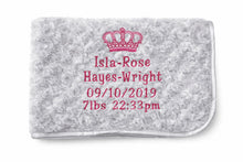 Load image into Gallery viewer, grey full personalised embroidered baby Rosebud Blanket comforter
