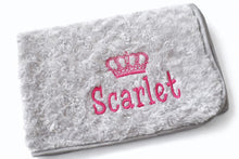Load image into Gallery viewer, Grey Rosebud fluffy personalised embroidered blanket comforter NAME ONLY
