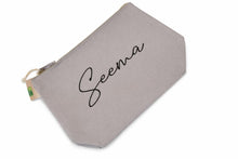 Load image into Gallery viewer, Personalized Grey Accessory Bag | Custom Name Makeup &amp; Travel Pouch
