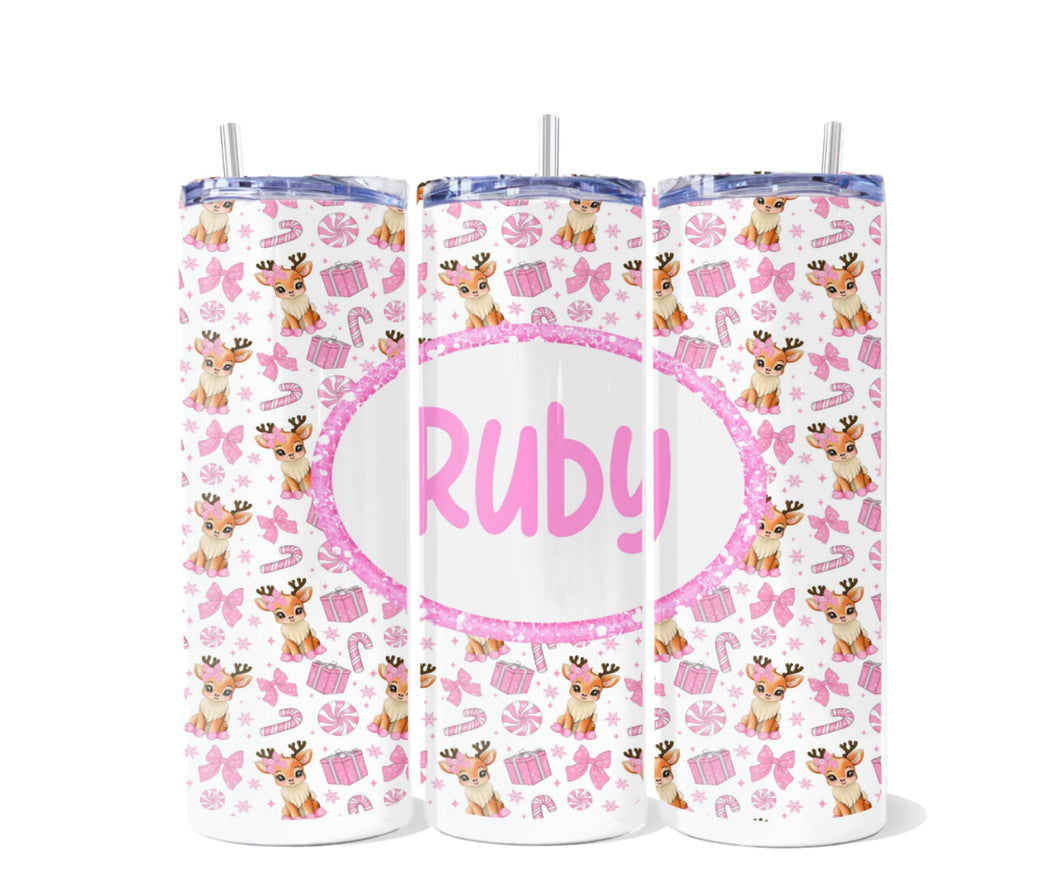 Pink Reindeer Tumbler