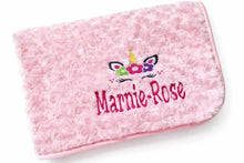 Load image into Gallery viewer, Embroidered Personalised Girl Unicorn Blanket Comforter Baby Gift
