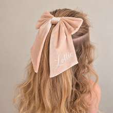 Load image into Gallery viewer, Cream Personalised Velvet Hair Bow
