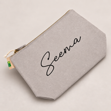 Load image into Gallery viewer, Personalized Grey Accessory Bag | Custom Name Makeup &amp; Travel Pouch
