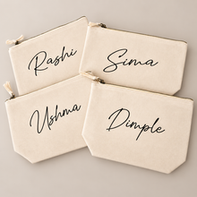 Load image into Gallery viewer, Personalized Natural Accessory Bag | Custom Name Makeup &amp; Travel Pouch
