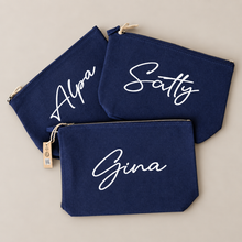 Load image into Gallery viewer, Personalized Navy Accessory Bag | Custom Name Makeup &amp; Travel Pouch
