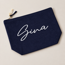 Load image into Gallery viewer, Personalized Navy Accessory Bag | Custom Name Makeup &amp; Travel Pouch
