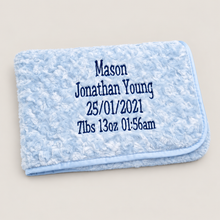 Load image into Gallery viewer, Blue personalised full embroidered Rosebud Blanket comforter
