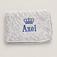 Load image into Gallery viewer, Grey Rosebud fluffy personalised embroidered blanket comforter NAME ONLY
