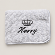 Load image into Gallery viewer, Grey Rosebud fluffy personalised embroidered blanket comforter NAME ONLY
