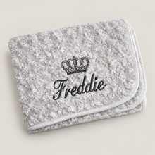 Load image into Gallery viewer, Grey Rosebud fluffy personalised embroidered blanket comforter NAME ONLY
