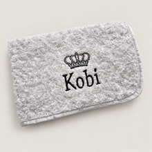 Load image into Gallery viewer, Grey Rosebud fluffy personalised embroidered blanket comforter NAME ONLY

