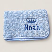 Load image into Gallery viewer, Blue Rosebud personalised embroidered blanket comforter NAME ONLY
