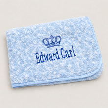 Load image into Gallery viewer, Blue Rosebud personalised embroidered blanket comforter NAME ONLY
