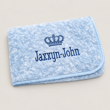 Load image into Gallery viewer, Blue Rosebud personalised embroidered blanket comforter NAME ONLY
