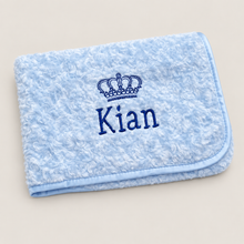 Load image into Gallery viewer, Blue Rosebud personalised embroidered blanket comforter NAME ONLY
