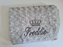 Load image into Gallery viewer, Grey Rosebud blanket NAME ONLY
