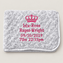 Load image into Gallery viewer, grey full personalised embroidered baby Rosebud Blanket comforter
