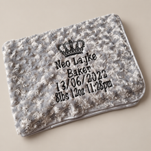 Load image into Gallery viewer, grey full personalised embroidered baby Rosebud Blanket comforter
