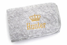 Load image into Gallery viewer, Grey Rosebud fluffy personalised embroidered blanket comforter NAME ONLY
