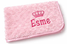 Load image into Gallery viewer, Pink Rosebud personalised embroidered blanket NAME ONLY
