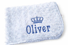 Load image into Gallery viewer, Blue Rosebud personalised embroidered blanket comforter NAME ONLY
