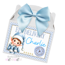 Load image into Gallery viewer, Personalised Empty Blue Christmas Elf Treat Box
