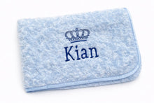 Load image into Gallery viewer, Blue Rosebud personalised embroidered blanket comforter NAME ONLY
