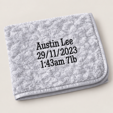 Load image into Gallery viewer, grey full personalised embroidered baby Rosebud Blanket comforter

