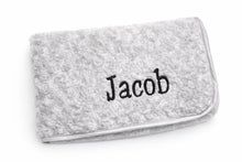 Load image into Gallery viewer, Grey Rosebud fluffy personalised embroidered blanket comforter NAME ONLY

