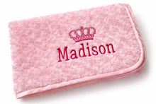 Load image into Gallery viewer, Pink Rosebud personalised embroidered blanket NAME ONLY
