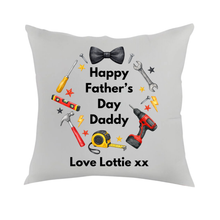 Load image into Gallery viewer, Personalised DIY Tools Father’s Day Cushion – Custom Daddy Gift Pillow
