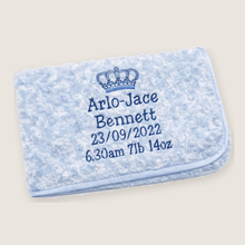 Load image into Gallery viewer, Blue personalised full embroidered Rosebud Blanket comforter
