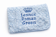 Load image into Gallery viewer, Blue personalised full embroidered Rosebud Blanket comforter
