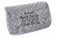 Load image into Gallery viewer, grey full personalised embroidered baby Rosebud Blanket comforter
