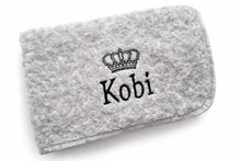Load image into Gallery viewer, Grey Rosebud fluffy personalised embroidered blanket comforter NAME ONLY
