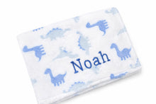 Load image into Gallery viewer, White Dinosaur Embroidered Personalised  Blanket Comforter with name
