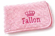 Load image into Gallery viewer, Pink Rosebud personalised embroidered blanket NAME ONLY
