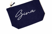 Load image into Gallery viewer, Personalized Navy Accessory Bag | Custom Name Makeup &amp; Travel Pouch
