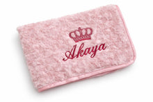 Load image into Gallery viewer, Pink Rosebud personalised embroidered blanket NAME ONLY

