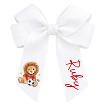 Load image into Gallery viewer, Personalised England Lion White Hair Bow Clip – Custom Football Supporter Bow
