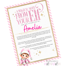 Load image into Gallery viewer, Personalised Pink Elf Arrival Letter – A4 Christmas Welcome Print
