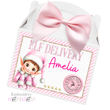 Load image into Gallery viewer, Personalised Empty Pink Christmas Elf Treat Box
